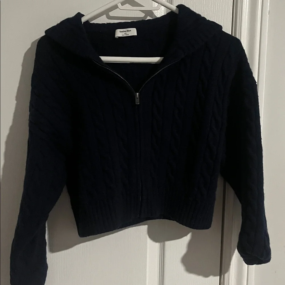 Sunday Best Black Cable Knit Zip Cardigan - Picture 3 of 4